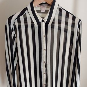 Forever 21 Striped Long Sleeved Sheer Blouse [S]